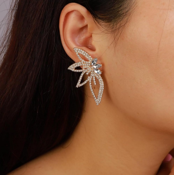 Abstract Wings Art Deco Earrings AB Rhinestone CZ Crystal Big Flower  Floral New - Picture 7 of 7